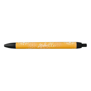 Groovy Orange Daisy Flower Retro Floral Name  Black Ink Pen