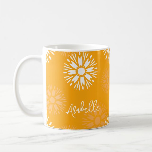 Groovy Orange Daisy Flower Retro Floral Name  Coffee Mug (Left)
