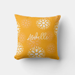 Groovy Orange Daisy Flower Retro Floral Name  Cushion