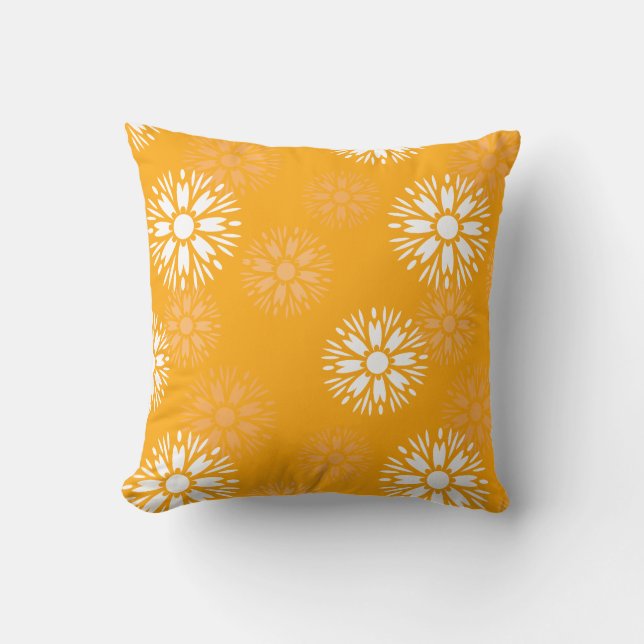 Groovy Orange Daisy Flower Retro Floral Pattern Cushion (Front)