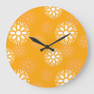 Groovy Orange Daisy Flower Retro Floral Pattern Large Clock