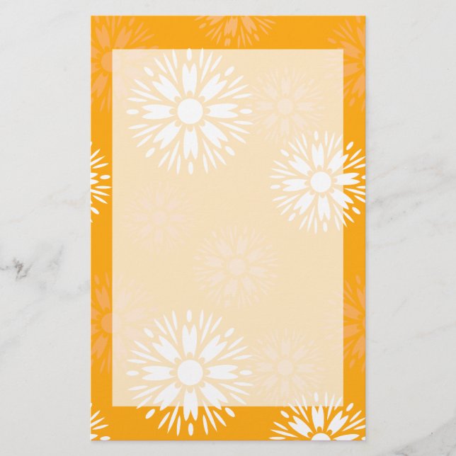 Groovy Orange Daisy Flower Retro Floral Pattern Stationery (Front)