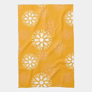 Groovy Orange Daisy Flower Retro Floral Pattern Tea Towel