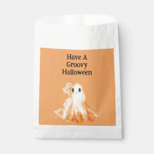 Groovy Orange Ghost Flowers Halloween Favour Bag