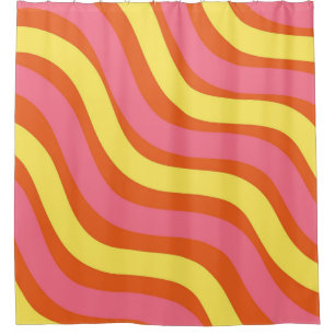 Groovy Orange Yellow Pink Wavy Stripe Bold  Shower Curtain