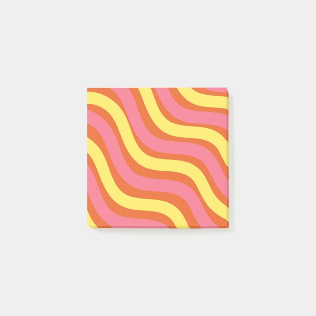 Groovy Orange Yellow Pink Wavy Stripe Bold Station Post-it Notes (Front)