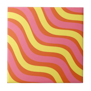 Groovy Orange Yellow Pink Wavy Stripe Modern Home Ceramic Tile