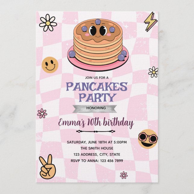 Groovy pancake party invitation (Front)
