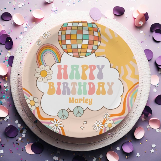 Groovy Party Retro Hippie 70s Rainbow Birthday Paper Plate (Creator Uploaded)
