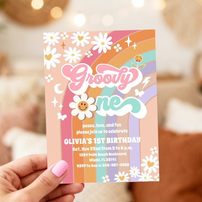 Groovy Pastel 1st Birthday Invitation (Creator Uploaded)