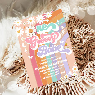Groovy Pastel 1st Birthday Invitation