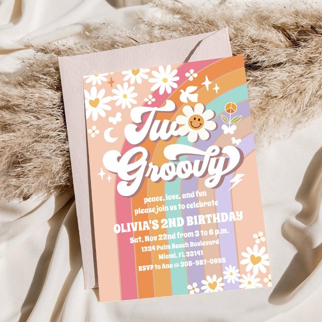Groovy Pastel 2nd Birthday Invitation (Creator Uploaded)