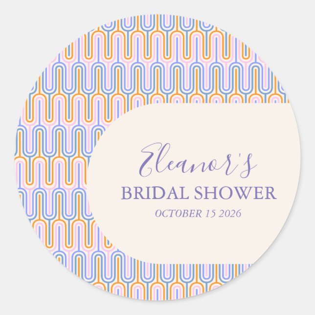 Groovy Pastel Line Periwinkle Bridal Shower Custom Classic Round Sticker (Front)