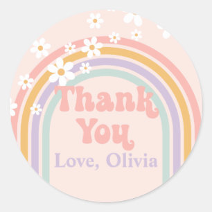 Groovy Pastel rainbow Thank You Classic Round Sticker
