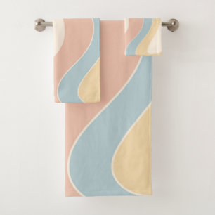 Groovy pastel retro style waves design bath towel set