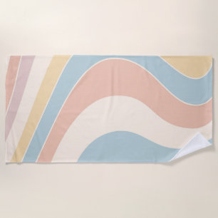 Groovy pastel retro style waves design beach towel
