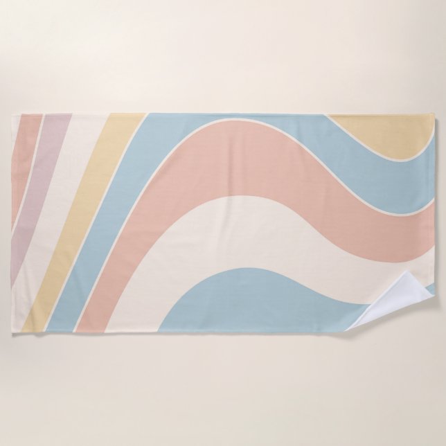 Groovy pastel retro style waves design beach towel (Front)