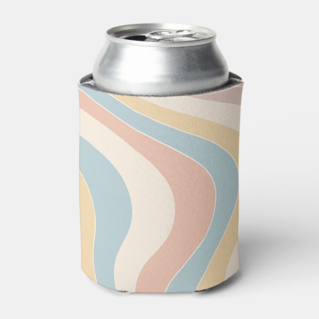 Groovy pastel retro style waves design can cooler (Can Front)