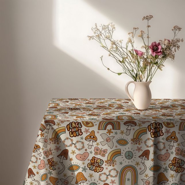 Groovy Pastel Tablecloth 60s Terracotta Accent (Groovy Pastel Tablecloth 60s Terracotta Accent)
