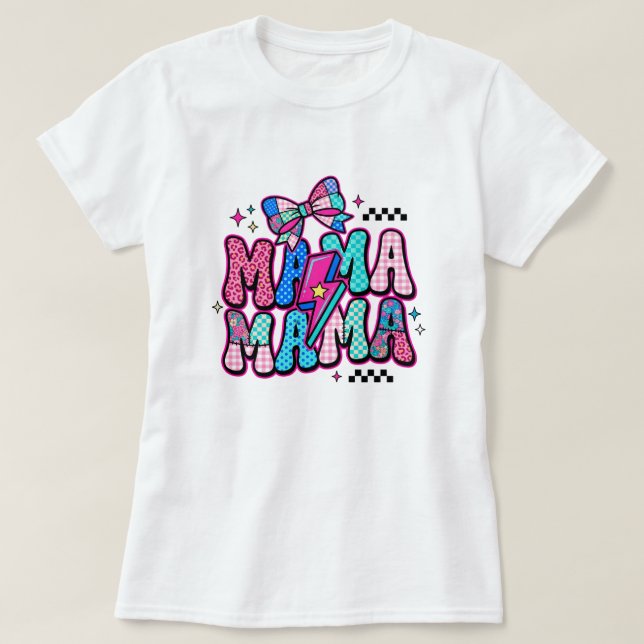 Groovy Patchwork Mama T-Shirt Leopard Polka Dot Gi (Design Front)