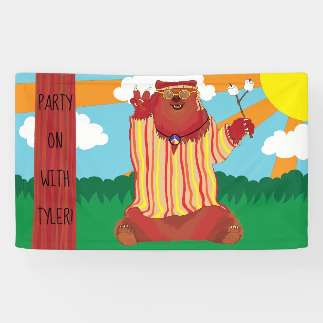 Groovy Peace Bear Party Banner (Horizontal)