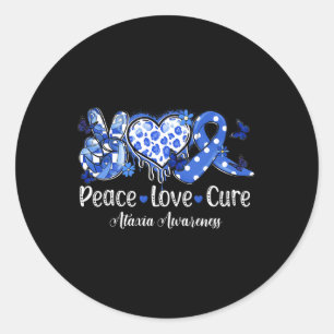 Groovy Peace Love Cure Blue Ribbon Ataxia Awarenes Classic Round Sticker