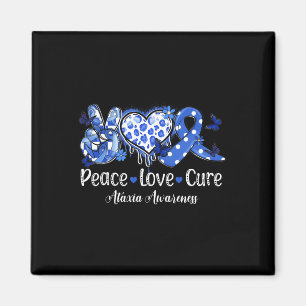 Groovy Peace Love Cure Blue Ribbon Ataxia Awarenes Magnet