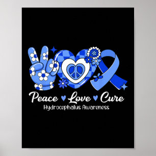 Groovy Peace Love Cure Blue Ribbon Hydrocephalus A Poster