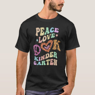 Groovy PEACE LOVE KINDERGARTEN Leopard Print Kinde T-Shirt