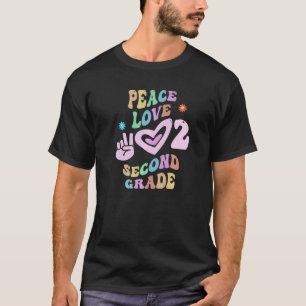 Groovy Peace Love SECOND GRADE Teacher Little Miss T-Shirt