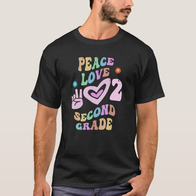 Groovy Peace Love SECOND GRADE Teacher Little Miss T-Shirt (Front)