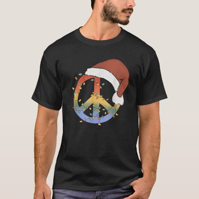 Groovy PEACE LOVE XMAS Hippie Santa Claus Funny Ch T-Shirt (Front)