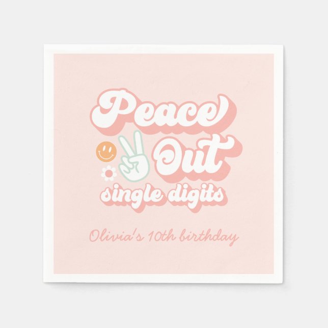 Groovy Peace Out Single Digits 10th Birthday Napkin (Front)