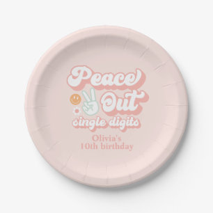 Groovy Peace Out Single Digits 10th Birthday Paper Plate