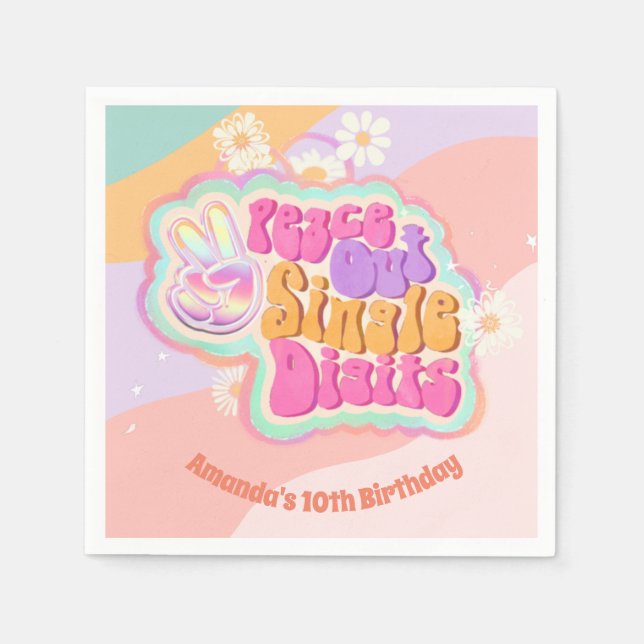 Groovy Peace Out Single Digits 10th Napkin (Front)