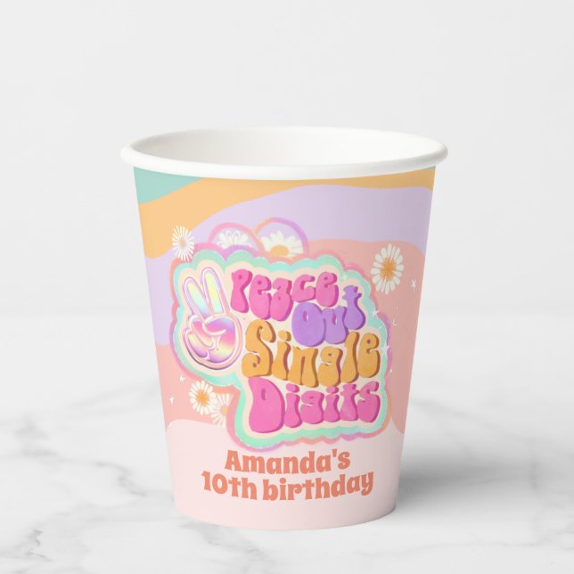 Groovy Peace Out Single Digits 10th Paper Cups (Front)