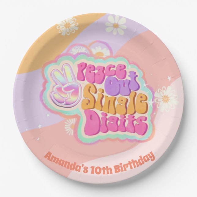 Groovy Peace Out Single Digits 10th  Paper Plate (Front)