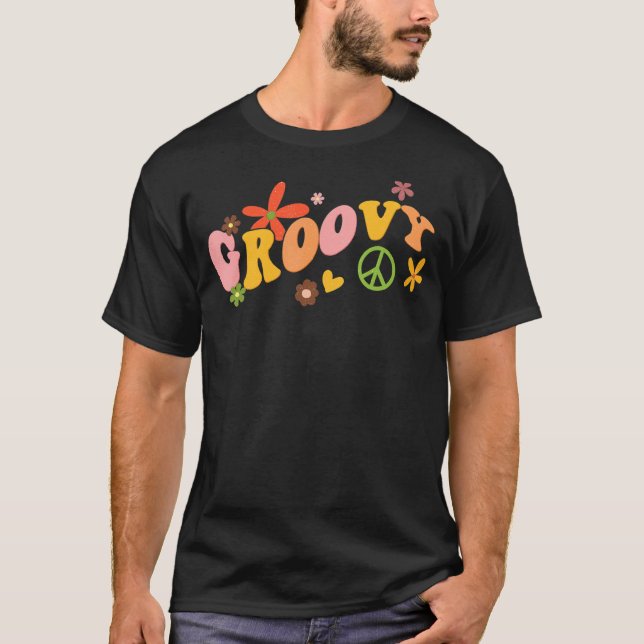 Groovy Peace Sign Love Retro 60s 70s Floral Flower T-Shirt (Front)