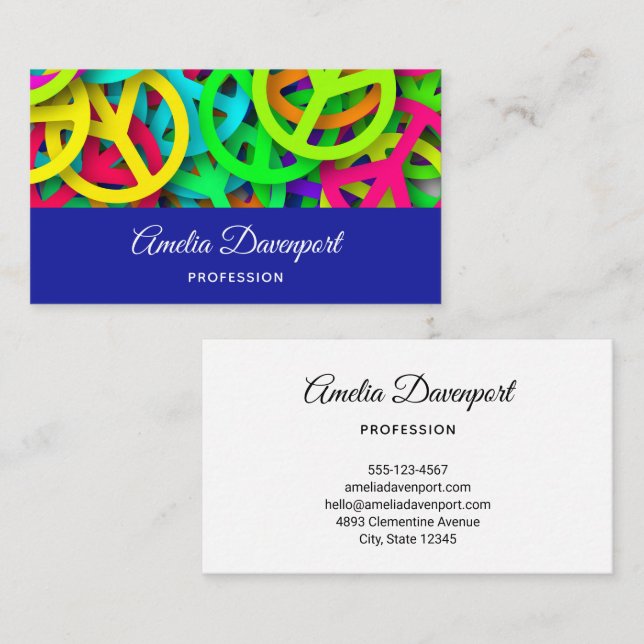 Groovy Peace Signs Rainbow Pattern Business Card (Front/Back)