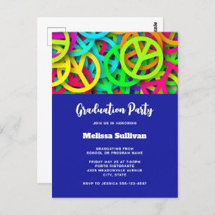 Groovy Peace Signs Rainbow Pattern Graduation Postcard