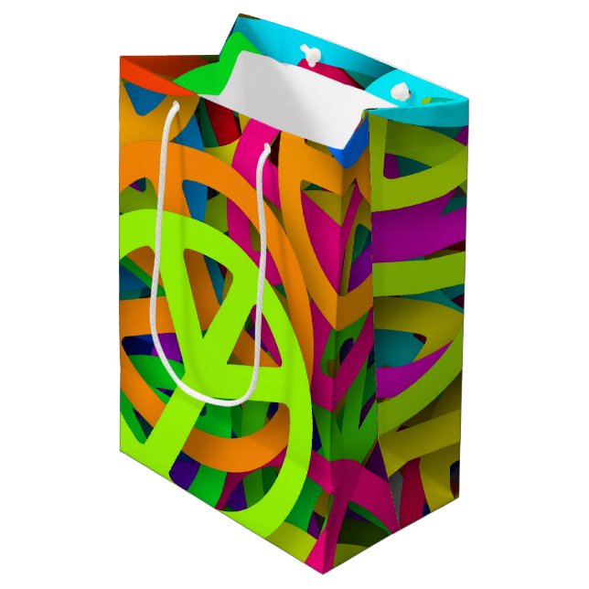Groovy Peace Signs Rainbow Pattern Medium Gift Bag (Front Angled)