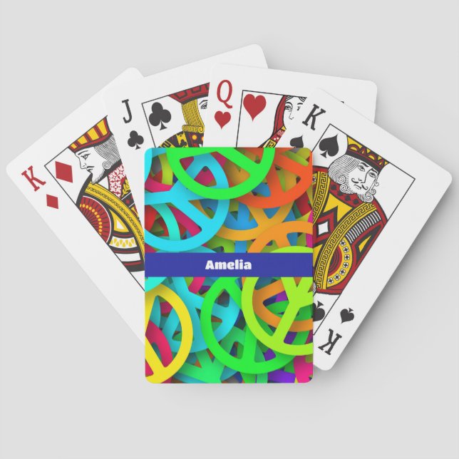 Groovy Peace Signs Rainbow Pattern Playing Cards (Back)