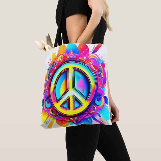 Groovy Peace Vibes Tote Bag (Close Up)