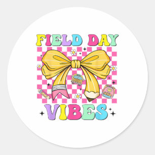 Groovy Pencil Coquette Field Day Vibes Women Girl Classic Round Sticker
