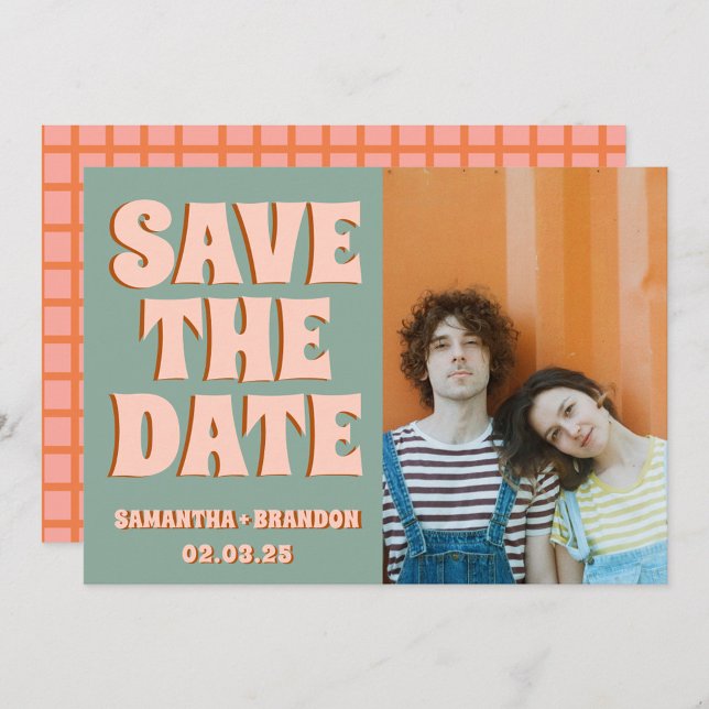 Groovy Photo Blue Pink Red Funky  Save The Date (Creator Uploaded)