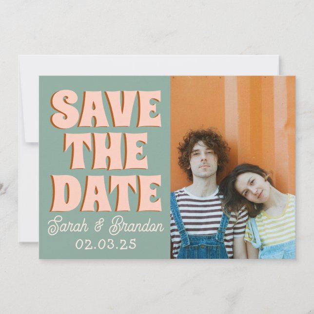 Groovy Photo Blue Pink Red Funky  Save The Date (Front)