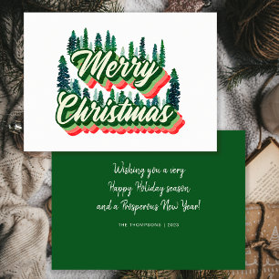 Groovy Pine Trees Landscape Retro Merry Christmas Holiday Card