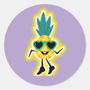 Groovy Pineapple Vibes – Cool Fruit Cartoon  Classic Round Sticker