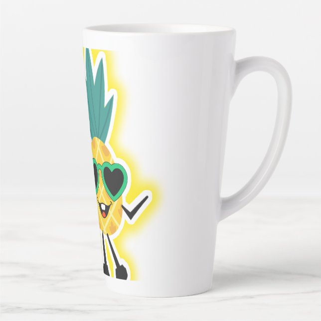 Groovy Pineapple Vibes – Cool Fruit Cartoon  Latte Mug (Right)