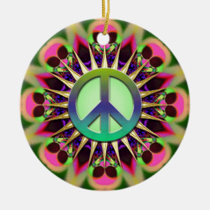 Groovy Pink Alien Peace Sign Ornament